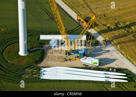 France, Eure et Loir, Fresnay l'Eveque, Chemin d'Ablis wind farm construction with 26 MM92 turbines controlled by EDF Energies Stock Photo