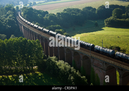 France, Seine-Maritime, Mirville, SNCF railway line Le Havre to Rouen (aerial view) Stock Photo