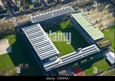 Aerial view, solar panels on the roof of Badenova-Stadion stadium, Freiburg im Breisgau, Baden-Wuerttemberg, Germany, Europe Stock Photo