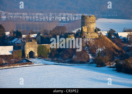 France, Eure, Epte Valley, Chateau sur Epte, 12th century fortress (aerial view) Stock Photo
