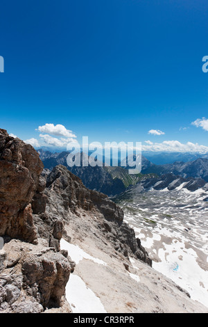 View from Mt Zugspitze looking south-east with Wetterstein ridge, Hochwanner, Wetterstein range, Tyrol, Austria, Europe Stock Photo
