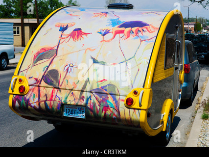Artwork mural hand painted on a small recreational vehicle camper trailer Stock Photo