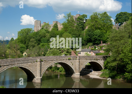 Dinham Bridge over the river Teme, Ludlow castle, Ludlow Stock Photo