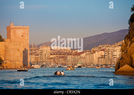 France, Bouches du Rhone, Marseille, european capital of culture 2013, entry of the Vieux Port (Old Harbour) Stock Photo