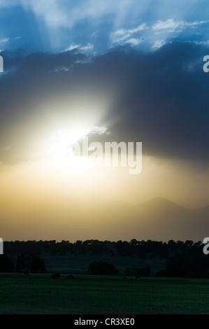 Distant forest fires and high winds create unusual cloud formations at sunset in Colorado, USA Stock Photo