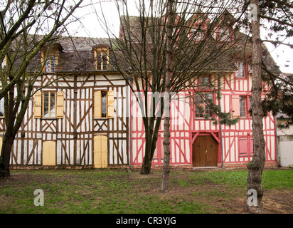 Ancient medieval half timbered wooden framed houses near the cathedral in Troyes France Stock Photo
