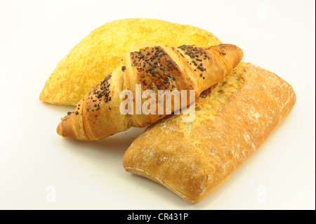 bread rolls french italian breakfast rolls taken on a white background fresh bread Stock Photo