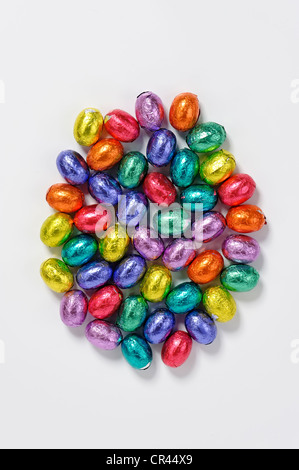 Colourful chocolate eggs, Easter eggs Stock Photo
