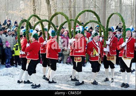 Schaefflertanz, traditional dance of the coopers, Flaucher area, Munich, Upper Bavaria, Germany, Europe Stock Photo