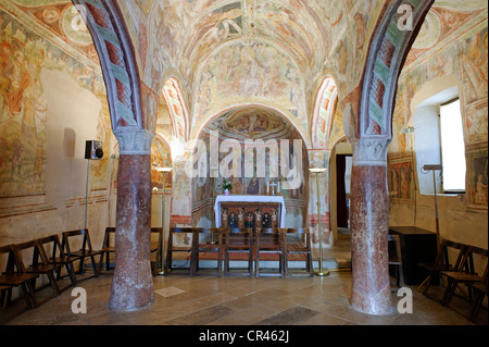 Interior with frescoes from 1490, church of the Holy Trinity, Hrastovlje in the Rizana Valley, Slovenia, Europe Stock Photo