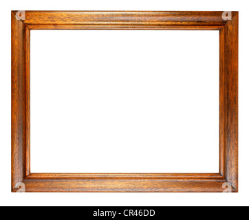 Simple, old, dark oak picture frame isolated on white. Stock Photo