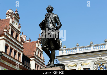 Statue of Johann Wolfgang von Goethe in Naschmarkt square, Leipzig, Saxony, Germany, Europe Stock Photo