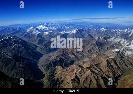 Chile, Andes Mountain Range between Santiago in Chile and Mendoza in Argentina (aerial view) Stock Photo