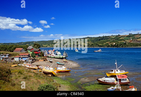 Chile, Los Lagos region, Chiloe Province, Chiloe Island, Dalcahue, the harbour Stock Photo