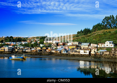 Chile, Los Lagos region, Chiloe Province, Chiloe Island, Castro, the palafitos (houses on Stilts) of the fishermen's districts Stock Photo