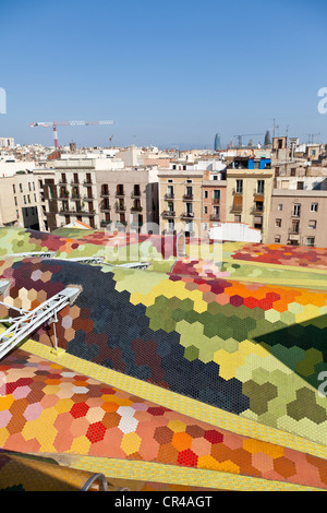 Market of Santa Caterina in Gothic quarter, Ciutat Vella, design by the architects Enric Miralles and Benedetta Tagliabue. Stock Photo