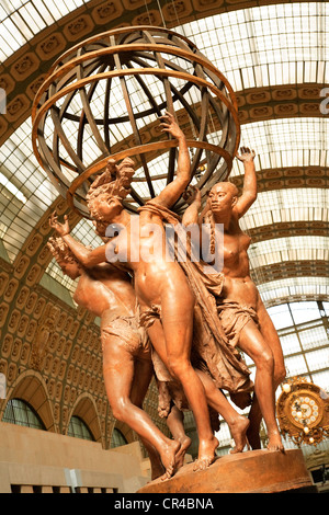 France, Paris, the Orsay Museum, the Four parts of the World Holding a Celestial Sphere by the artist Jean Baptiste Carpeaux Stock Photo