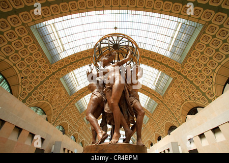 France, Paris, the Orsay Museum, the Four parts of the World Holding a Celestial Sphere by the artist Jean Baptiste Carpeaux Stock Photo