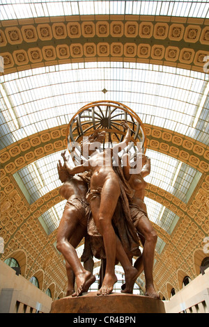 France, Paris, the Orsay Museum, the Four parts of the World Holding a Celestial Sphere by the artist Jean Baptiste Carpeaux Stock Photo