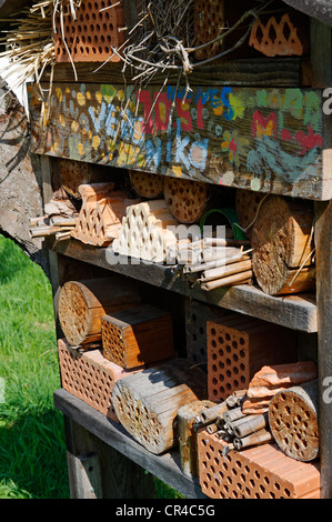 Hotel for wild bees and insects, Insect Hotel, natural gardening, Niederaudorf in the Bavarian Inn Valley, Upper Bavaria Stock Photo