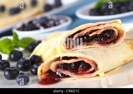 Homemade crepes with blueberry jam and fresh blueberries Stock Photo