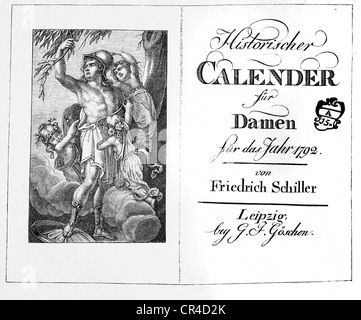 Front page of 'Historischer Kalender fuer Damen, 1792', historical diary for ladies, edited by Fr. Schiller Stock Photo