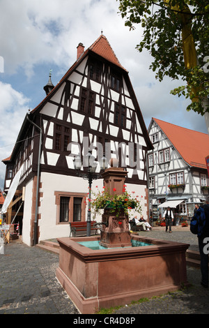 Town hall, half-timbered rear facade, Michelstadt, Odenwald, Hesse, Germany, Europe, PublicGround Stock Photo