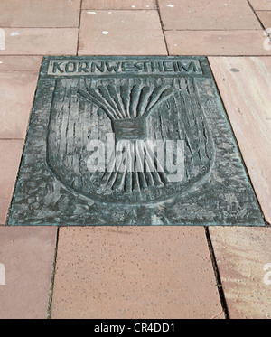 Coat of arms of Kornwestheim, plaque on the ground outside the town hall, Kornwestheim, Baden-Wuerttemberg, Germany, Europe Stock Photo