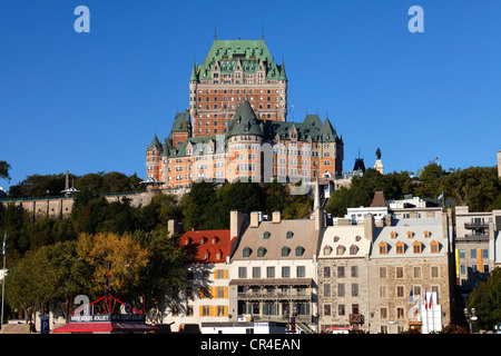 Chateau Frontenac, lower side, Quebec City, UNESCO World Heritage Site, Quebec, Canada Stock Photo