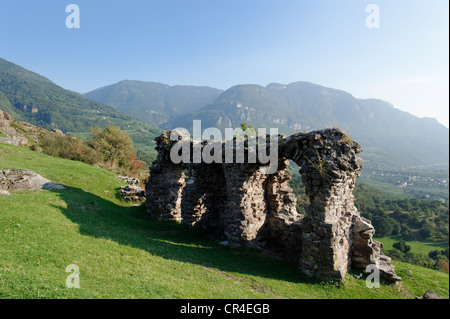 Castelfeder, ruins of a Roman fort, perimeter wall, lower Adige, Alto Adige, Italy, Europe Stock Photo