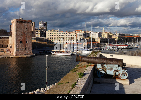 Fort Saint Jean, entrance of the Vieux Port, old port, Marseille, Bouches-du-Rhone, Provence, France, Europe Stock Photo