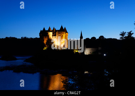 Castle of Val, impoundment hydroelectric dam of Bort les Orgues, Dordogne valley, Correze, Limousin, France, Europe Stock Photo