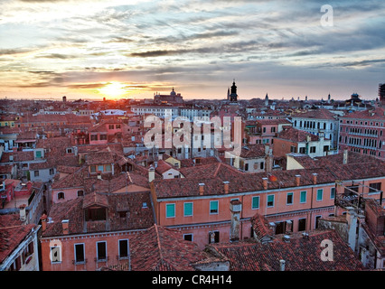 Overlooking the roofs of Venice at sunrise, Venice, UNESCO World Heritage Site, Venetia, Italy, Europe Stock Photo