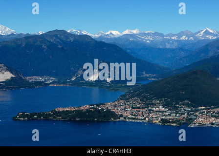 Italy, Lombardy, Lake Maggiore, Laveno Mombello, the lake seen from the top of Sasso del Ferro Mountain, Verbania in the Stock Photo