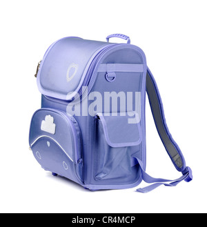 Blue school backpack isolated on white Stock Photo