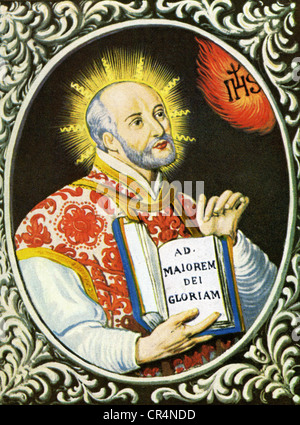 Loyola, Ignatius of, 31.5.1491 - 31.7.1556, Spanish clergyman, founder of the Society of Jesus (Jesuits), half length, print afer an email de Limoges by Nandrin, Stock Photo