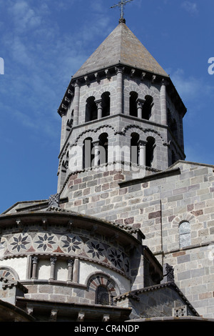 Saint Nectaire, 12th century Romanesque church, Parc Naturel Regional des Volcans d'Auvergne, Auvergne Volcanoes Regional Nature Stock Photo