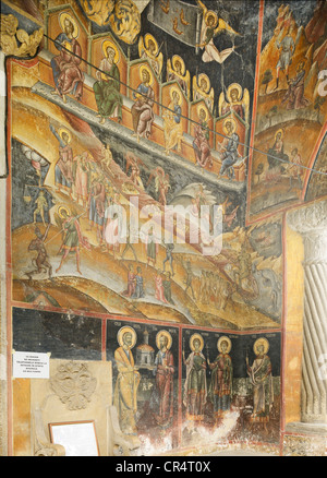 Frescoes on the walls in the entrance area, Cozia Monastery, Oltenia region, Lesser Wallachia, Romania, Europe Stock Photo