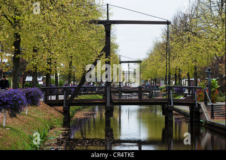 Drawbridge at Hauptkanal, main channel, Papenburg, Lower Saxony, Germany, Europe Stock Photo