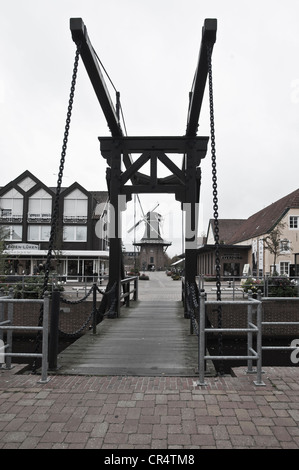 Bridge over Hauptkanal, main channel, Papenburg, Lower Saxony, Germany, Europe Stock Photo