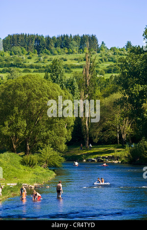 Luxembourg, Grevenmacher District, Mullerthal Region (little Switzerland), Sauer (Sure) Valley, city of Echternach, the Sure Stock Photo