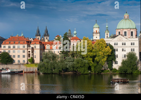 View from the Charles Bridge over the Vltava River towards Prague's Old Town, Prague, Bohemia, Czech Republic, Europe Stock Photo