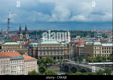 Bridge across the Moldova River, View of Prague, Bohemia, Czech Republic, Europe Stock Photo