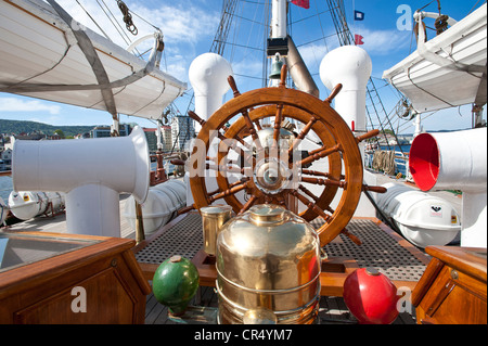 Steering wheel, SS Lehmkuhl, Bergen, Norway, Scandinavia, Northern Europe Stock Photo