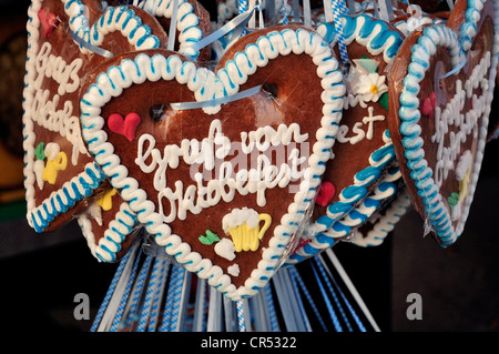 Gingerbread heart 'Gruss vom Oktoberfest', German for 'greetings from Oktoberfest', Oktoberfest, Munich, Bavaria Stock Photo