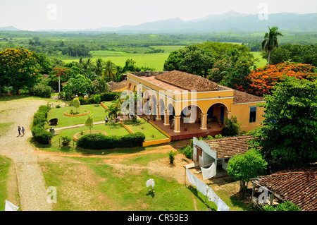 View from the seven-storeyed Iznaga Tower, a 50 meters high slave tower, Valle de los Ingenios Valley, Valley of the Sugar Mills Stock Photo