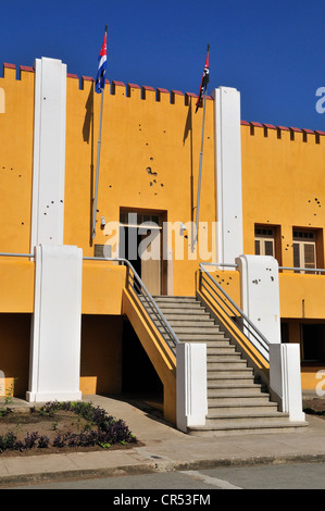 Facade of the Moncada Barracks with bullet holes, now school centre and historical museum; the fight of revolutionaries around Stock Photo