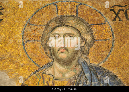 Deesis mosaic of Jesus Christ as Pantocrator or ruler of the world, 12th century, south gallery, Hagia Sophia, Istanbul, Turkey Stock Photo