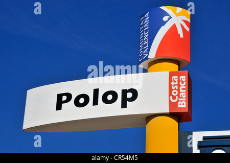 Sign at the entrance to the mountain village of Polop de la Marina, Costa Blanca, Spain, Europe Stock Photo