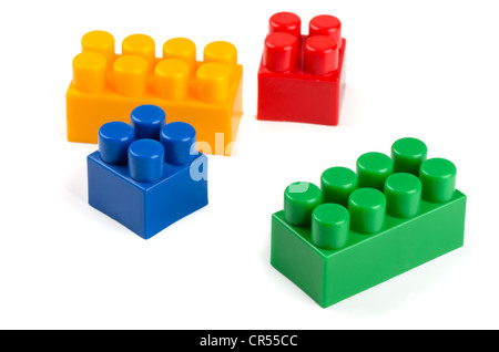 Toy plastic building blocks isolated on white Stock Photo
